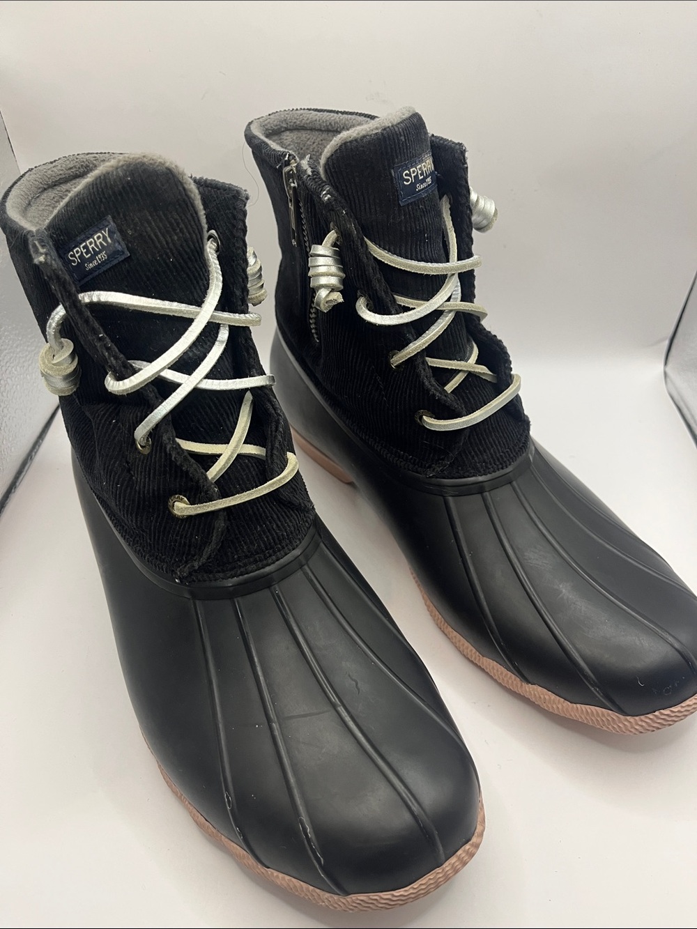 Sperry Women’s Black & Tan Duck Boot with Corduroy Upper
